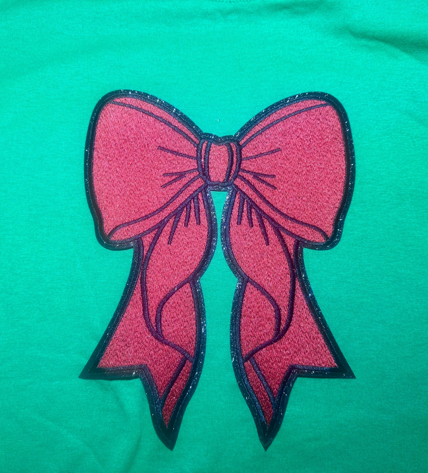 ed Bow Patch, Black Glitter Backing, Iron On, DIY patch, Bow Patch, Valentines Patch