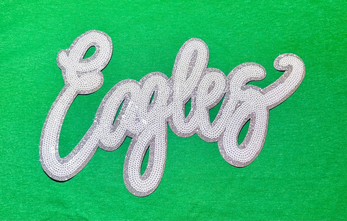 Sequin Eagles Patch, Mascot Sequin Patch, Game Day Patch, DIY patch, Iron on Patch, Silver Glitter Backing