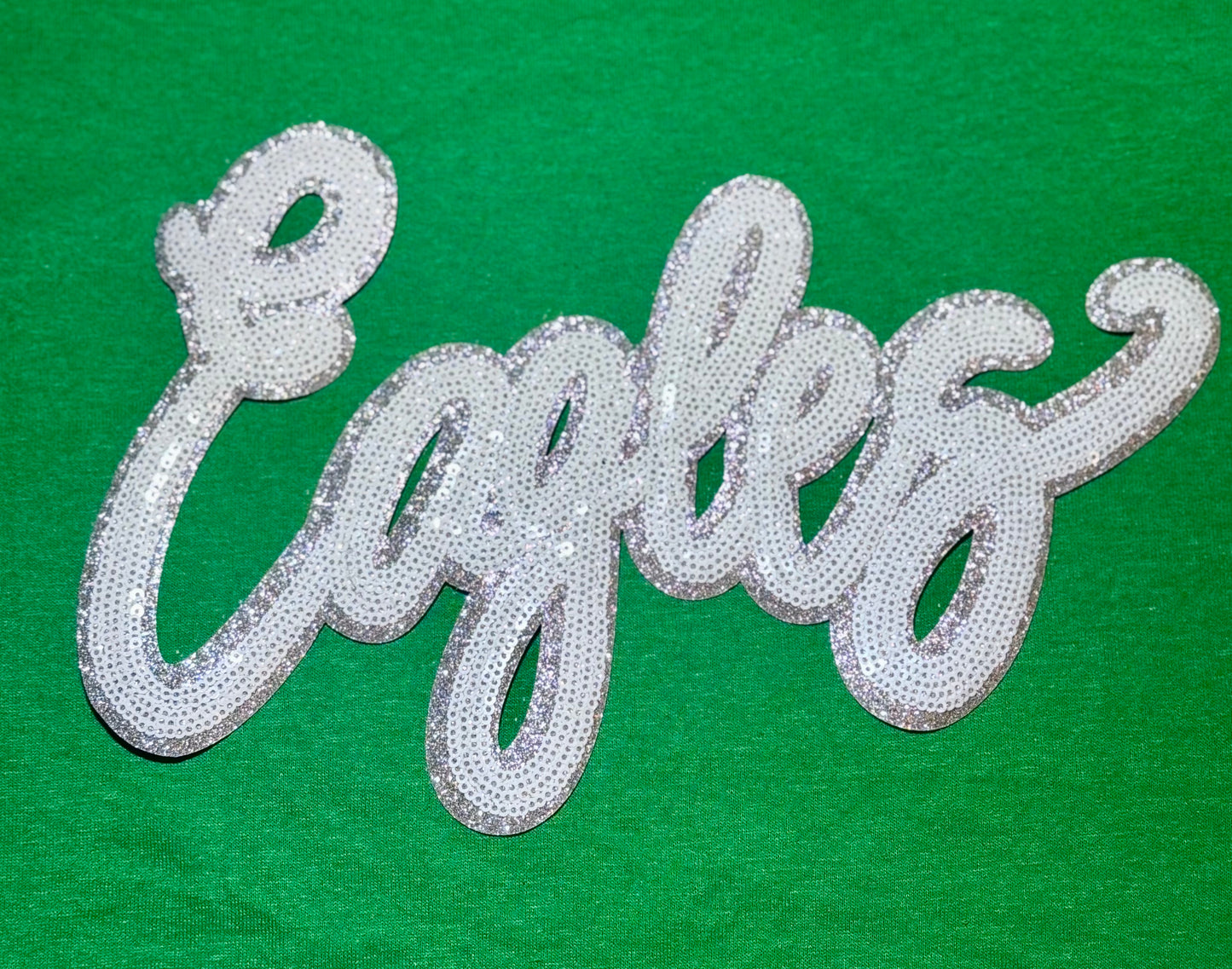 Sequin Eagles Patch, Mascot Sequin Patch, Game Day Patch, DIY patch, Iron on Patch, Silver Glitter Backing