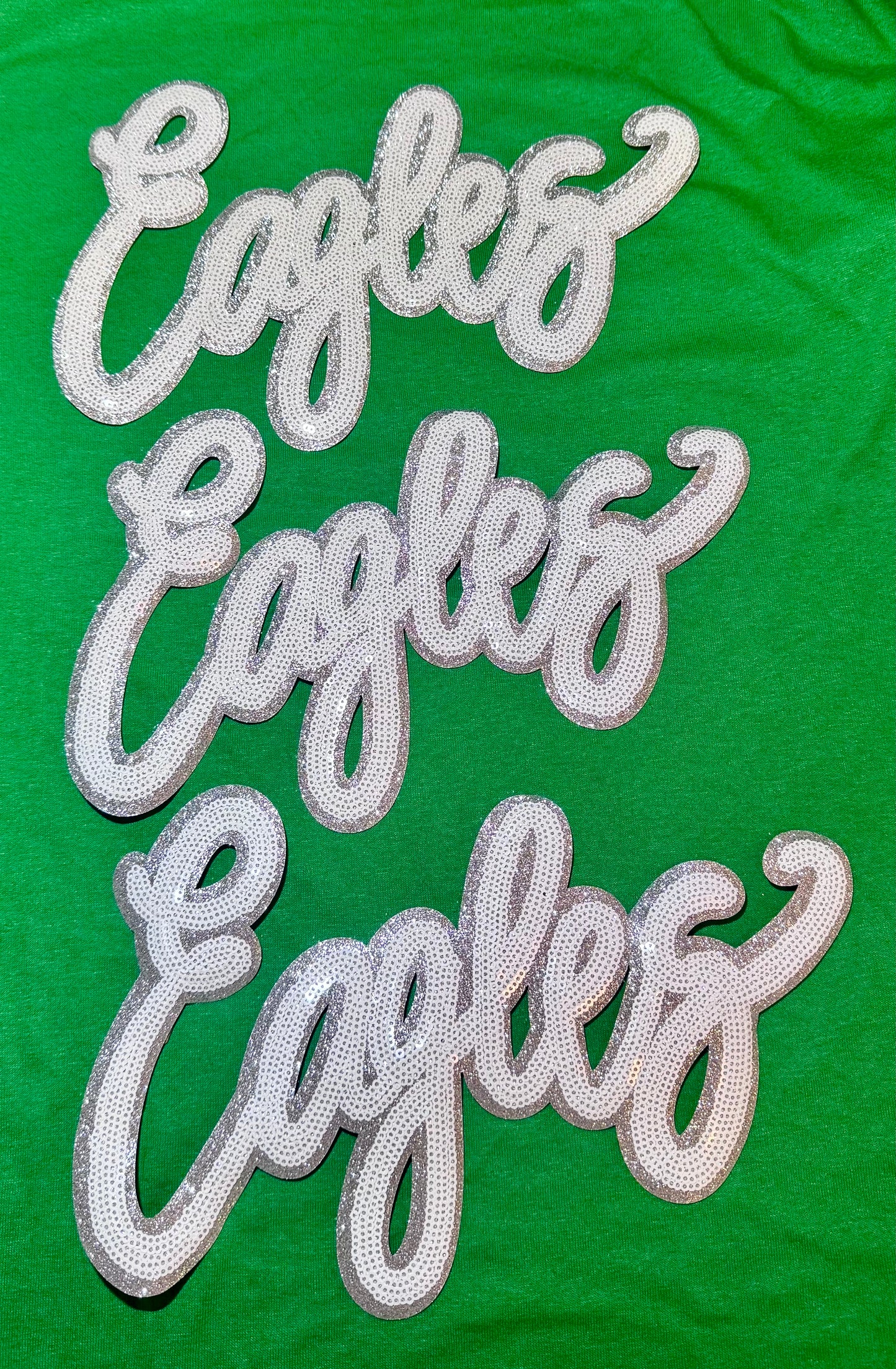 Sequin Eagles Patch, Mascot Sequin Patch, Game Day Patch, DIY patch, Iron on Patch, Silver Glitter Backing