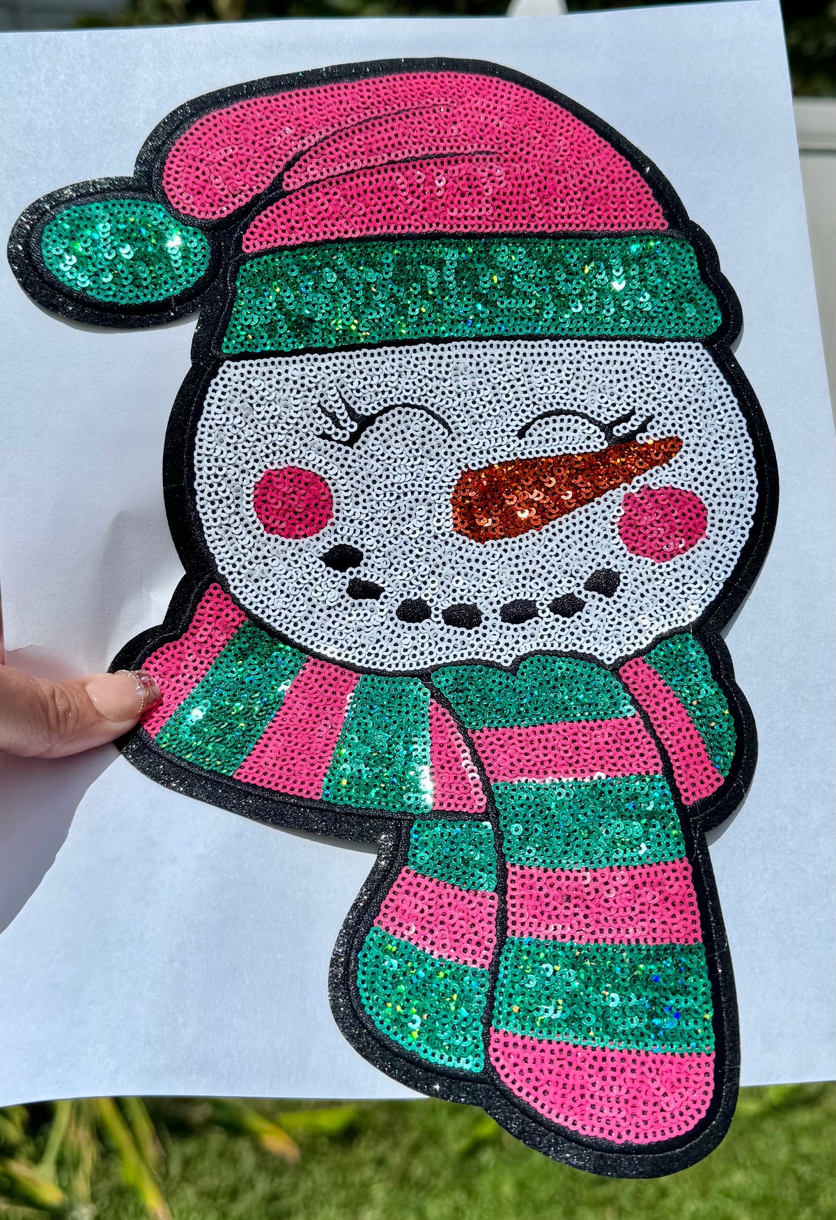 Snowman Sequin Iron on Patch; Christmas Applique