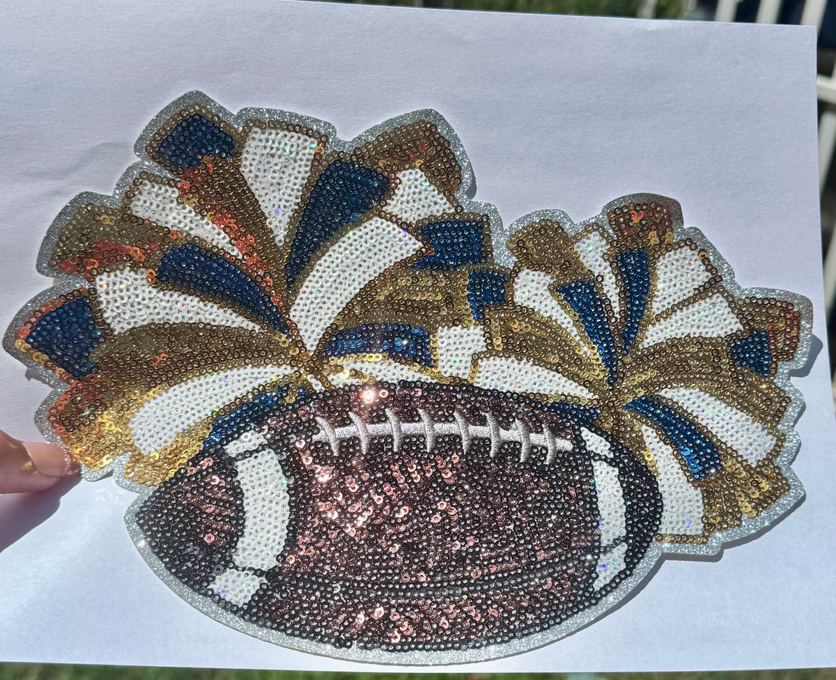 Cheer Sequin Patch, Football and Pom Poms, DIY Applique