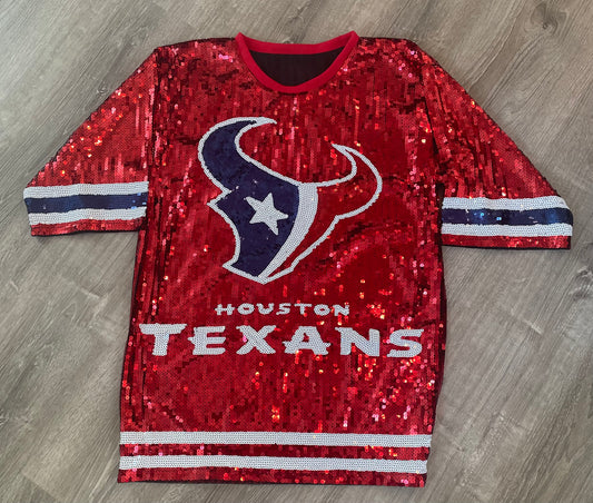 Sequin Houston Texans Jersey Dress - Red Houston Sequin Jersey Dress, NFL Sequin Jersey Dress, Texan attire