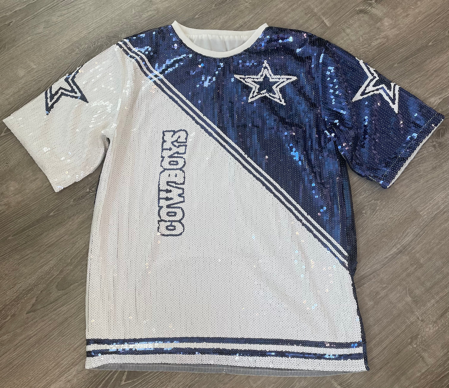 Dallas Cowboys Sequin Jersey Dress, NFL.  Dallas Star Dress, Ladies Football Sequin Dress, Women's Sequin Dress, Sparkle NFL Dress, Bling Football Dress