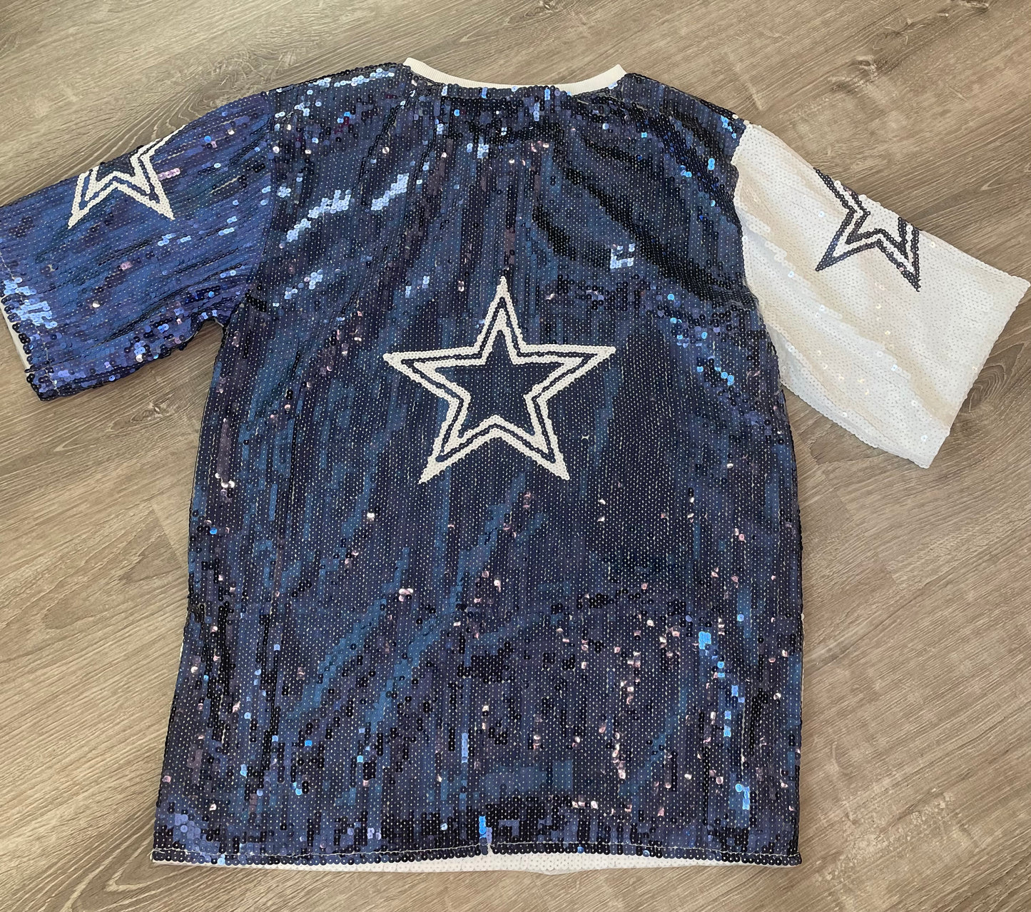 Dallas Cowboys Sequin Jersey Dress, NFL.  Dallas Star Dress, Ladies Football Sequin Dress, Women's Sequin Dress, Sparkle NFL Dress, Bling Football Dress