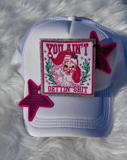 Embroidered Santa Patch: You Ain't Getting Sh*t, Iron-On Christmas Trucker Hat Patch