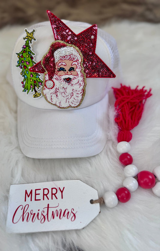 Red Sequin Santa Patch: 3.5" Hat Patch, Christmas Iron-On Applique