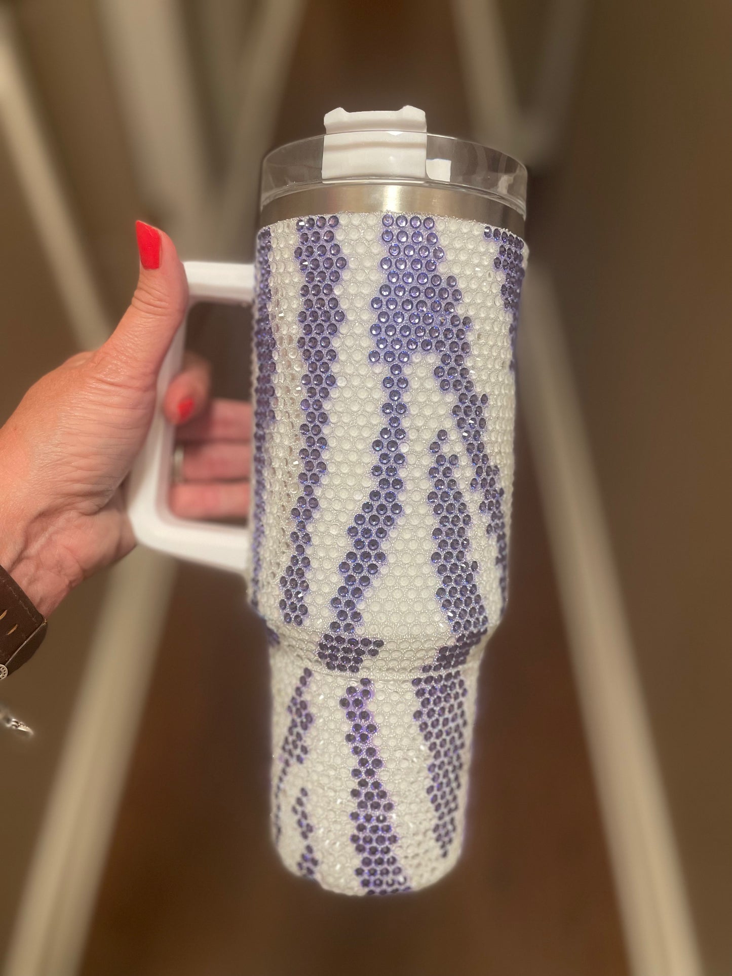 Glow in the dark Zebra Bling Tumblers, Rhinestone Glow in the Dark 40 oz Tumbler