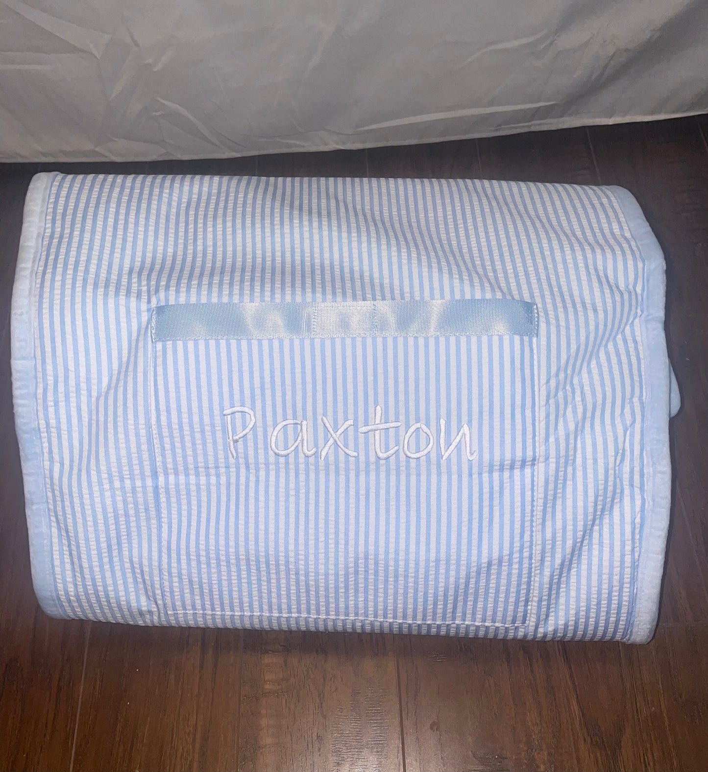 Seersucker Light Blue Nap Mat,Toddler Nap Mat, Boys/Girls Napmat, Back to School/ Kids Sleep Mat for School, seersucker, Daycare, Pre-k, Preschool, Personalized, Embroidered, light Blue