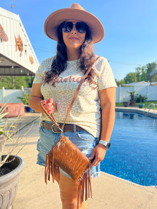 New Montana West Crossbody Real Cowhide Canvas Fringe Bag/Purse