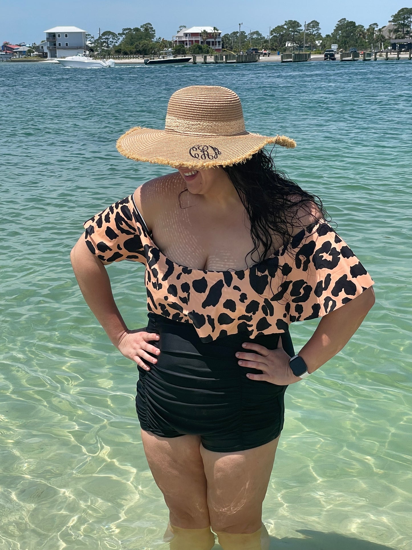 CUSTOM EMBROIDERD CANCUN CABANA TAUPE STRAW BEACH HAT| MASTER CIRCLE