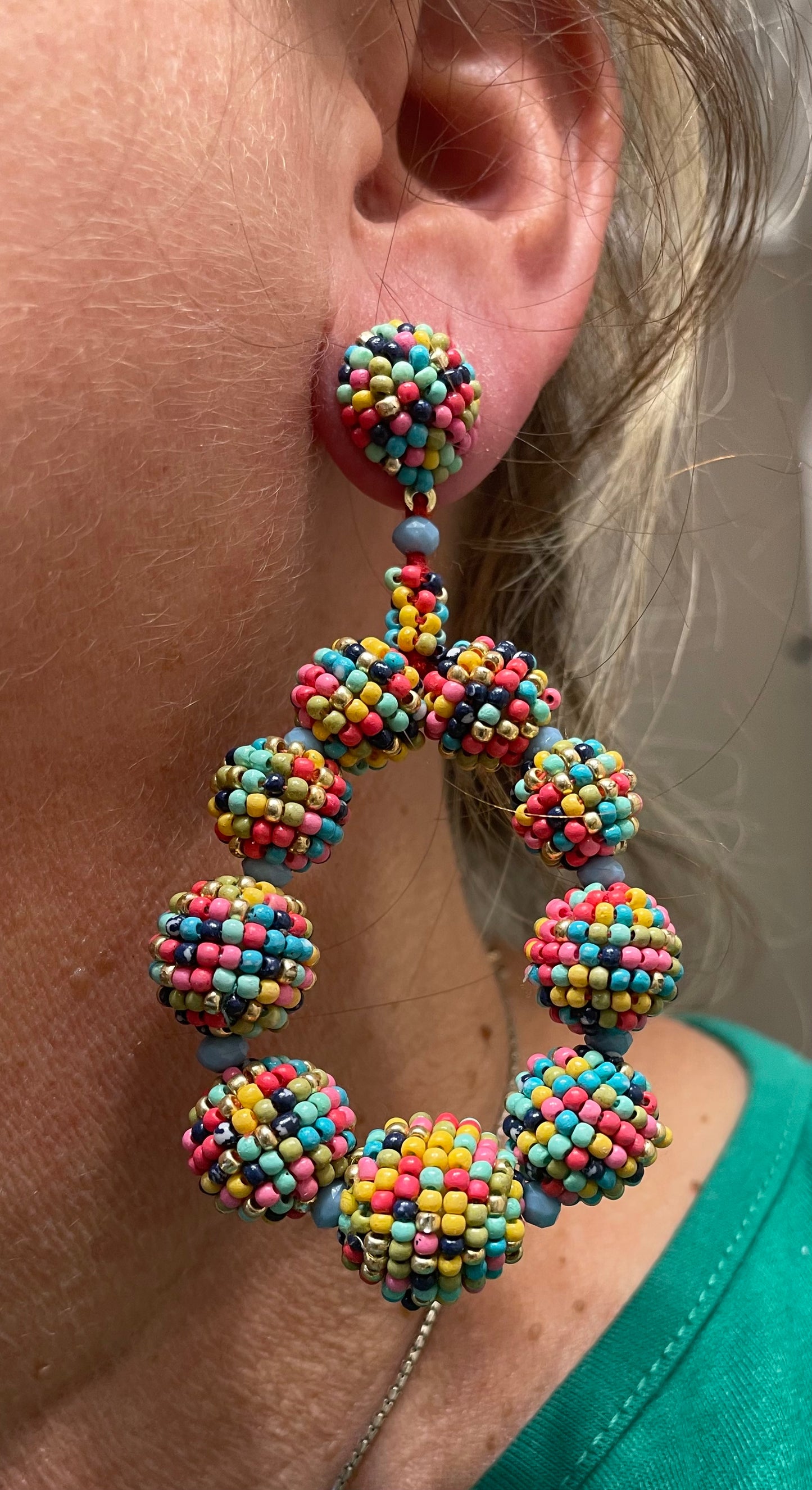 Multi color Seed Bead Hoop Ear Rings Jewelry