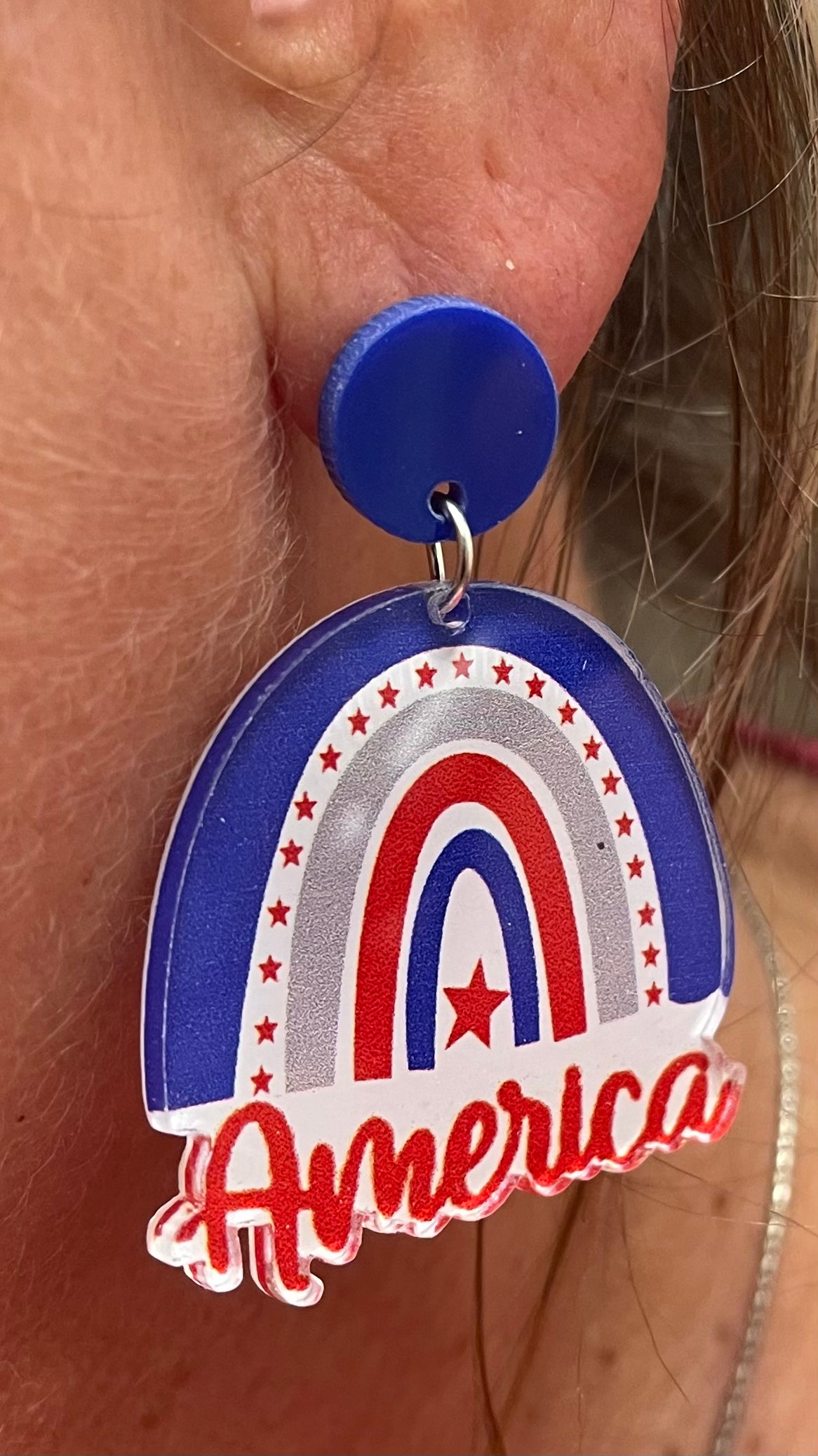 Patriotic America Rainbow resin ear rings