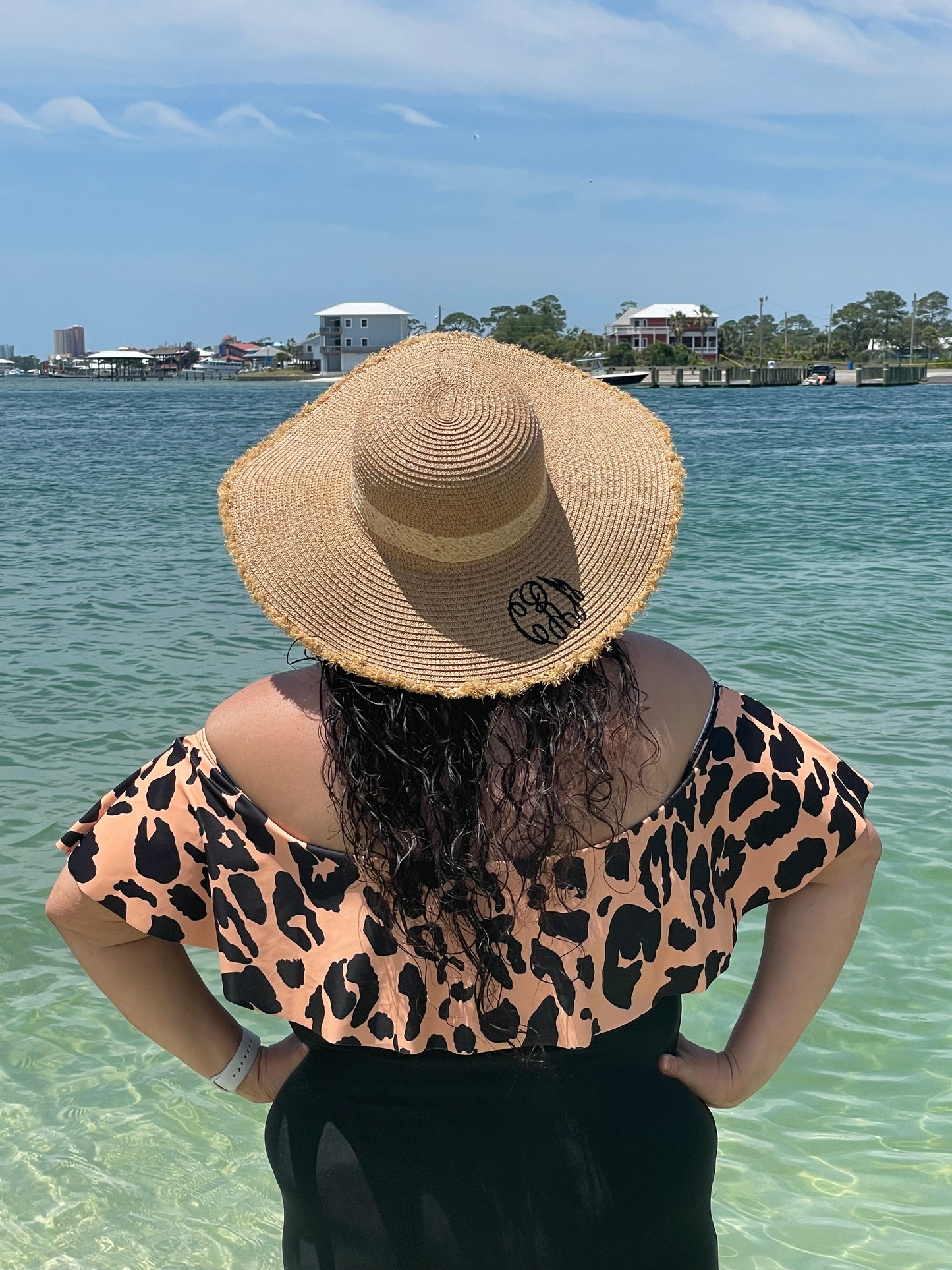 CUSTOM EMBROIDERD CANCUN CABANA TAUPE STRAW BEACH HAT| MASTER CIRCLE