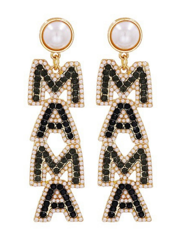 Black Rhinestone MAMA Ear Rings/Jewelry