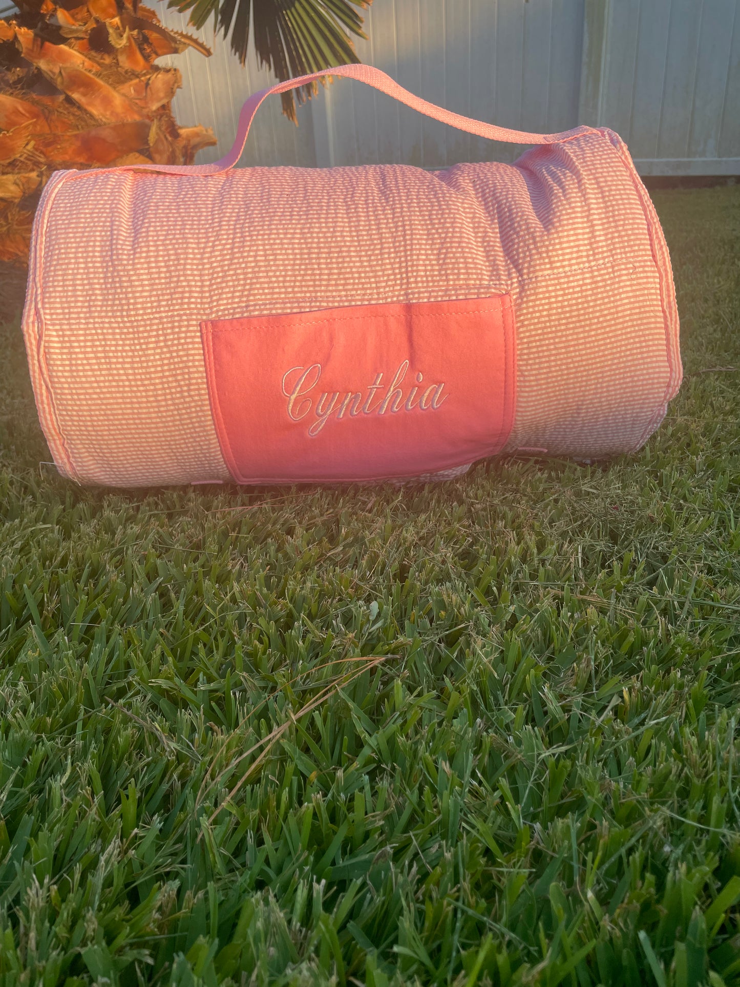 Sugarbee Clothing Pink Seersucker Nap Mat/Back to School, Toddler Nap Mat, Boys, Girls Nap mat, Kids Sleep Mat for School, Seersucker, Daycare, Pre-k, Preschool, Personalized, Embroidered, Pink