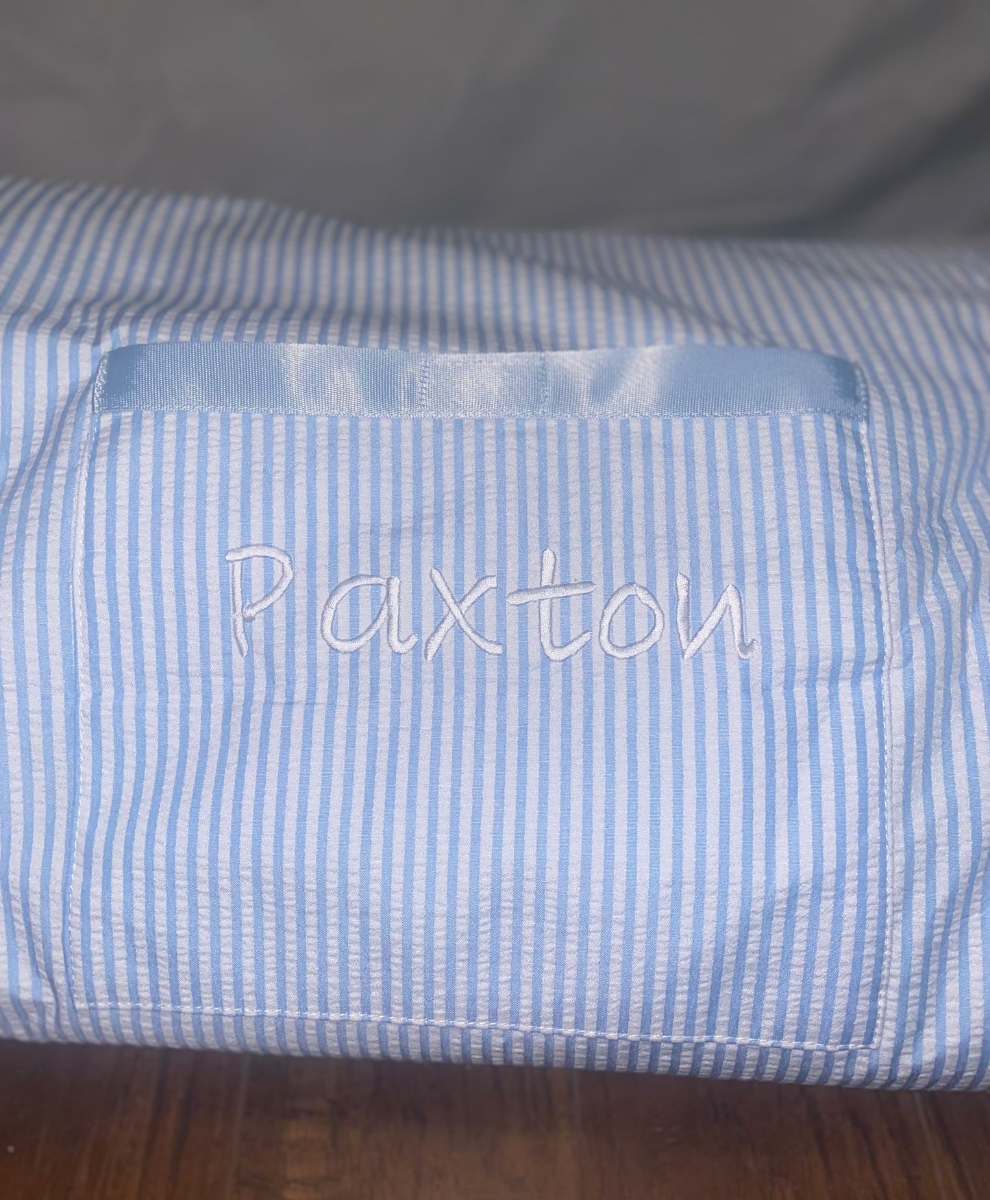 Seersucker Light Blue Nap Mat,Toddler Nap Mat, Boys/Girls Napmat, Back to School/ Kids Sleep Mat for School, seersucker, Daycare, Pre-k, Preschool, Personalized, Embroidered, light Blue
