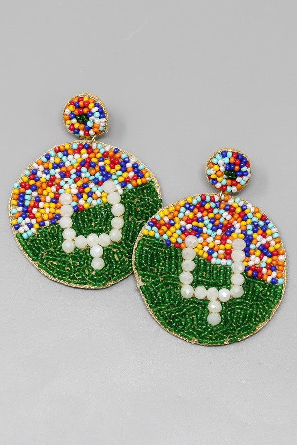 Field Goal, Football Field Seed Bead Drop Earrings/GAME DAY