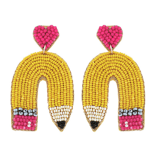 CURVED PENCIL BEADED EMBROIDERY TEACHER EARRINGS/JEWELRY