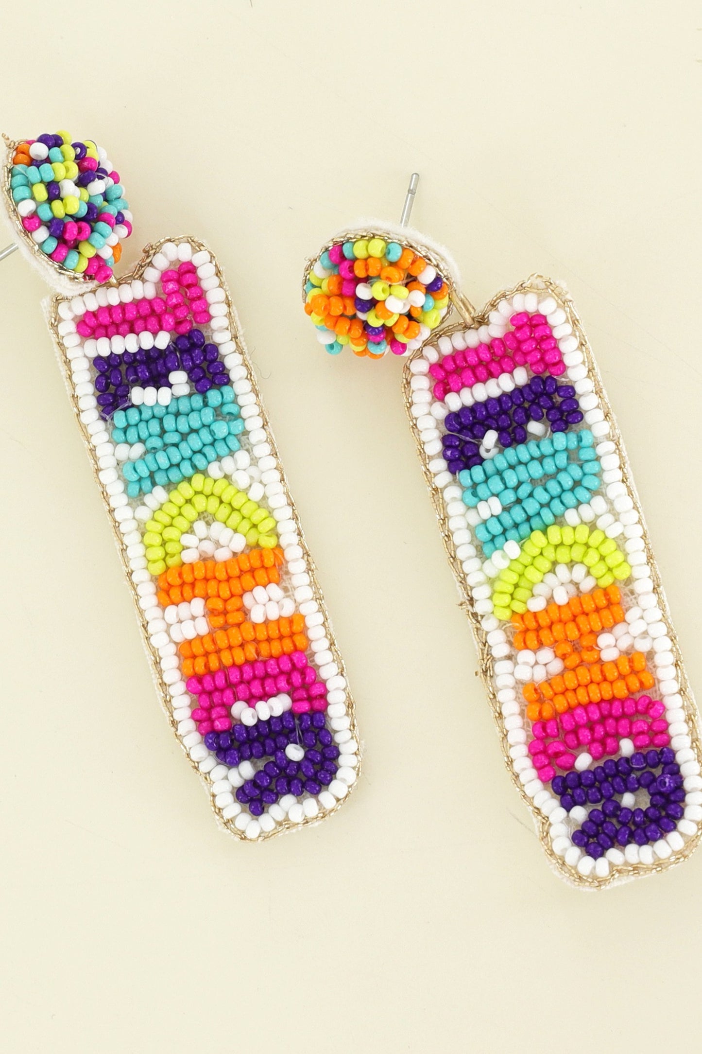 TEACHER VERTICAL TEXT BEADED EMBROIDERY EARRINGS/JEWELRY/TEACHER