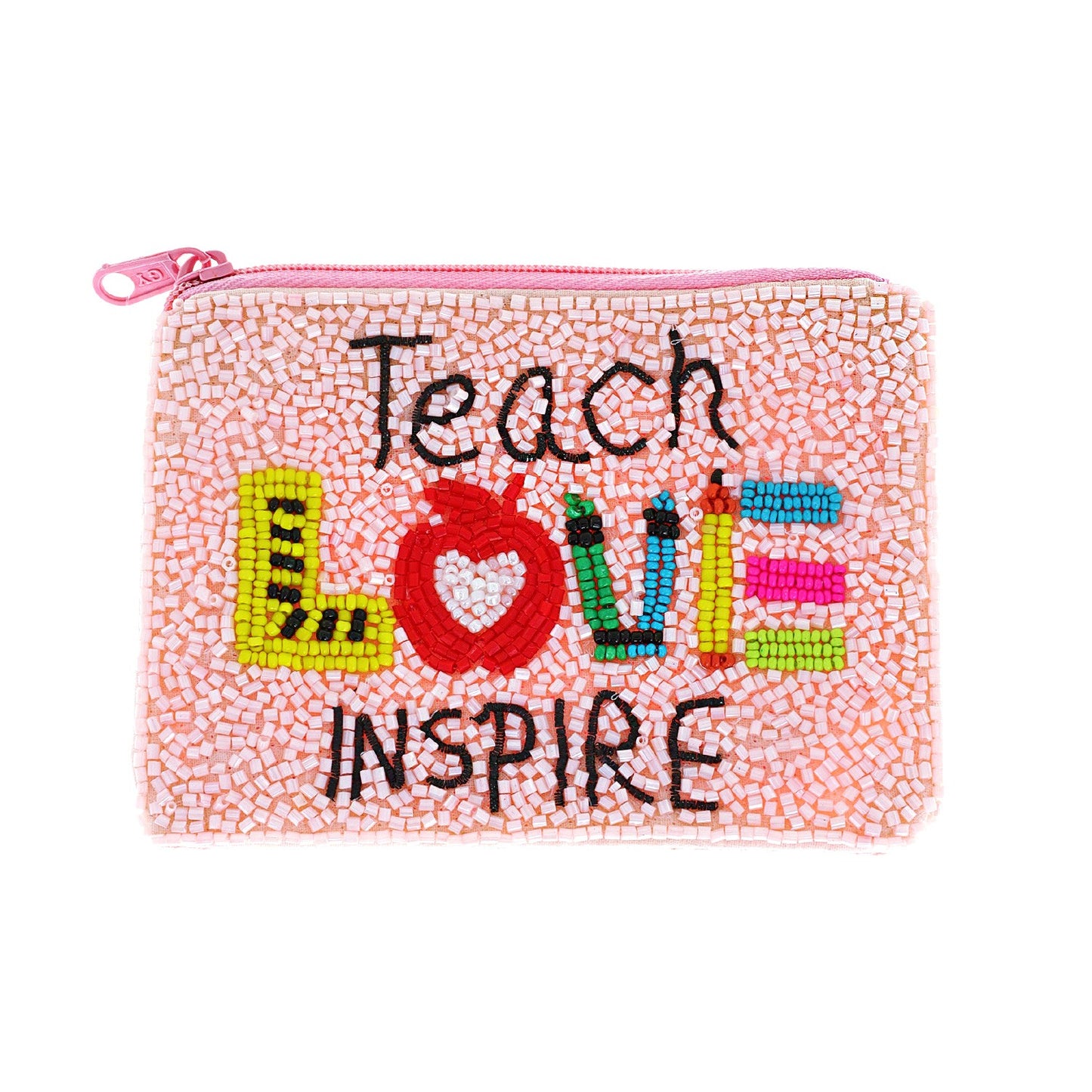 TEACH LOVE INSPIRE HANDMADE BEADED COIN BAG/TEACHER