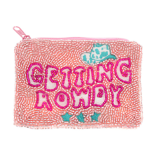 GETTING ROWDY COWBOY HAT BEADED ZIPPER COIN BAG/PURSE/WRISTLET