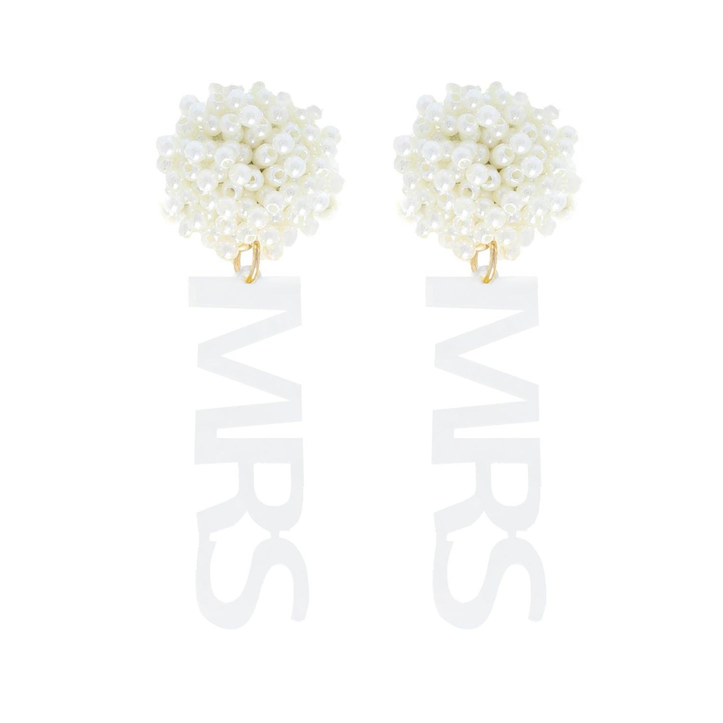 2-TIER PEARL Bride POM POM "MRS" ACETATE LONG DROP EARRINGS/BRIDAL