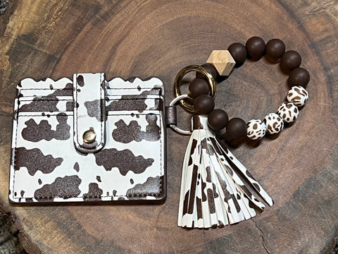 Leopard Beaded Key Ring Wallet Bracelet