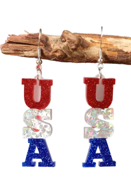 Patriotic Red, White & Blue Bling Drop Ear Rings: jewelry