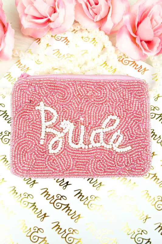 Bride and White  Pink Seed Bead Coin Purse/Bag