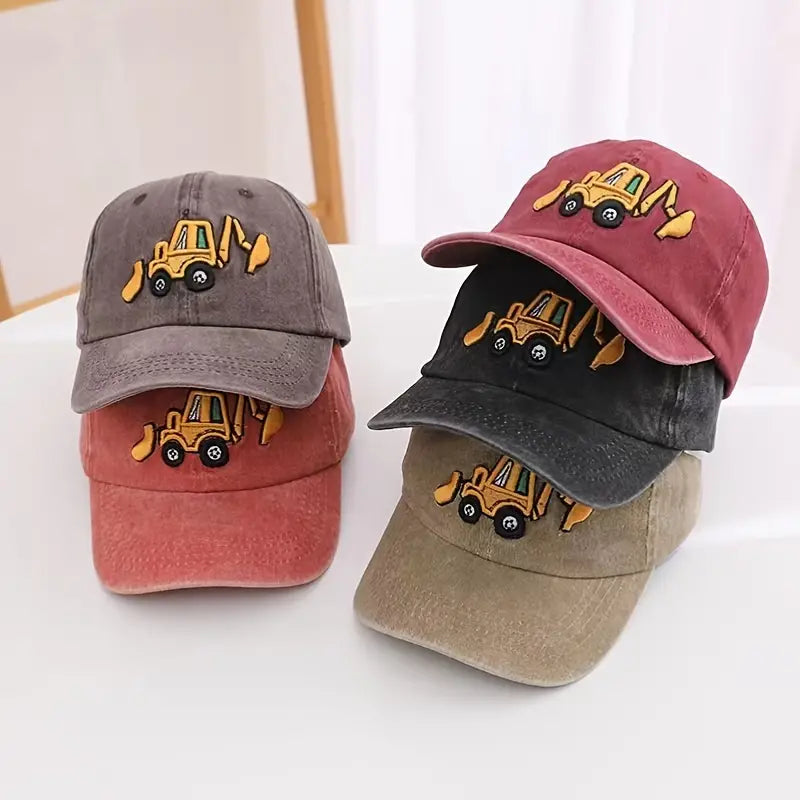 Children's Excavator Embroidered Baseball Hat Adjustable Sun Protection