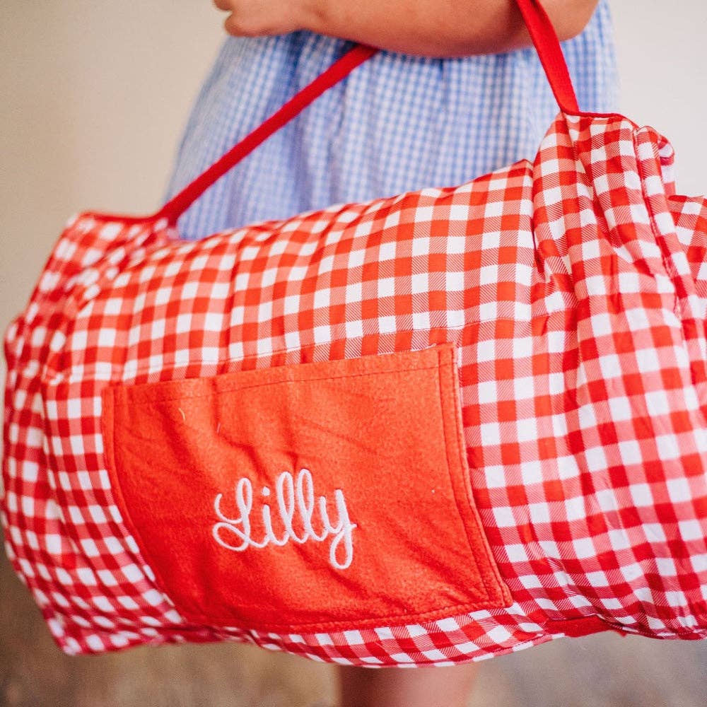 Sugarbee Clothing Red Gingham Nap Mat/Back to School, Toddler Nap Mat, Boys, Girls Nap mat, Kids Sleep Mat for School, Gingham, Daycare, Pre-k, Preschool, Personalized, Embroidered, Red