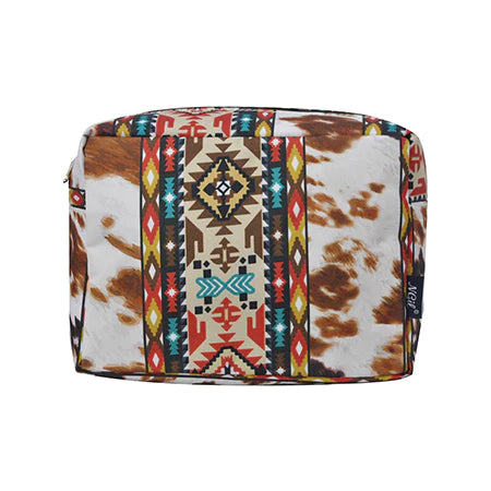 Tribal Cow Print Large Cosmetic Travel Pouch Bag
