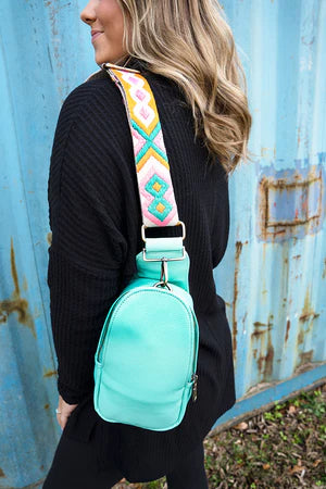 Aztec strap with this Beautiful Teal Sling Bag/Purse