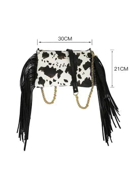 Western Tassel Cow Print Crossbody Bag/Purse