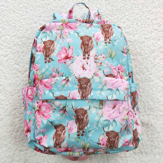 Baby Kids Children Highland Cows Flowers Back Bags/Back to School