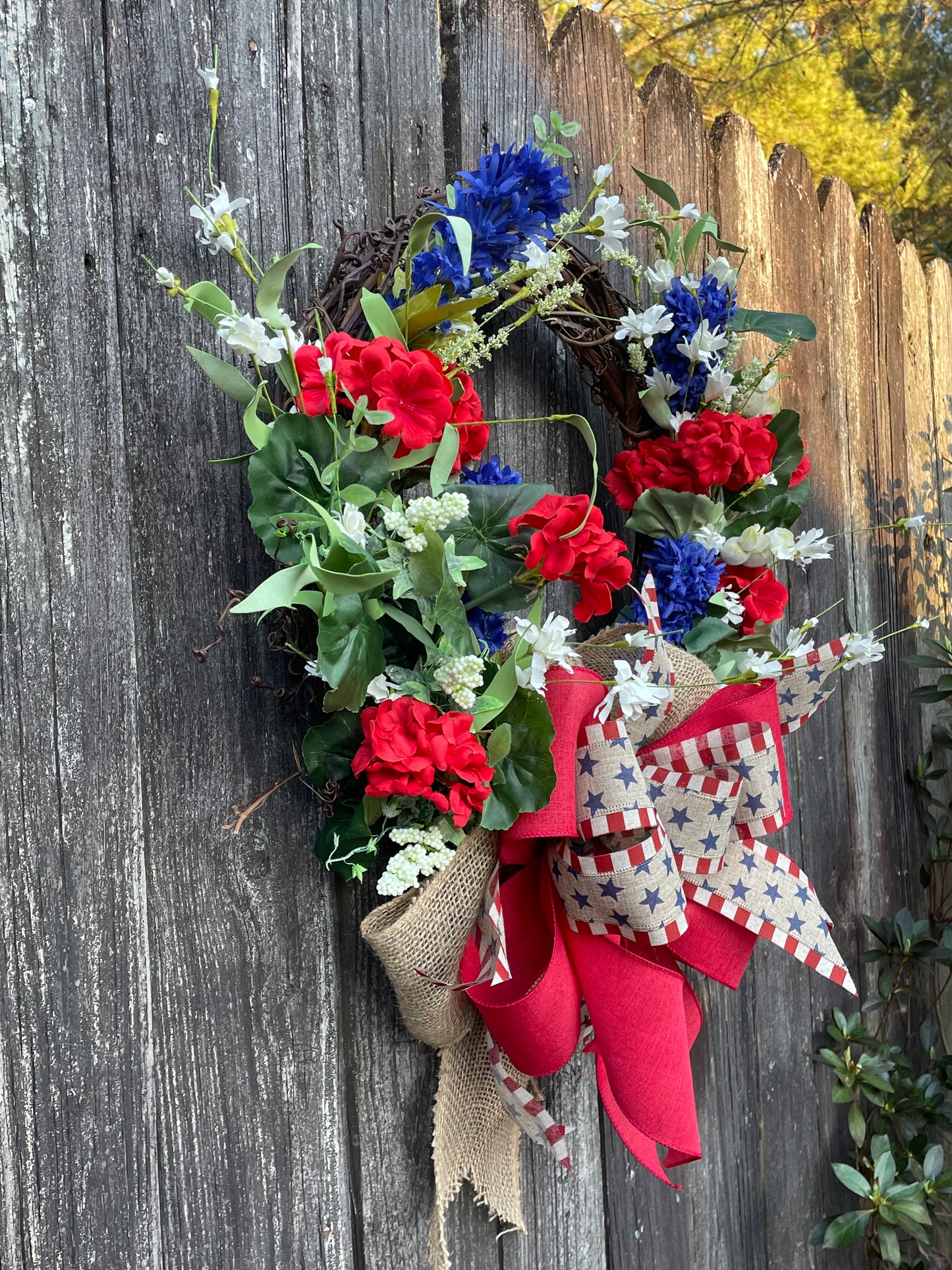 Patriotic Red , White and Blue Front Door Floral Wreath