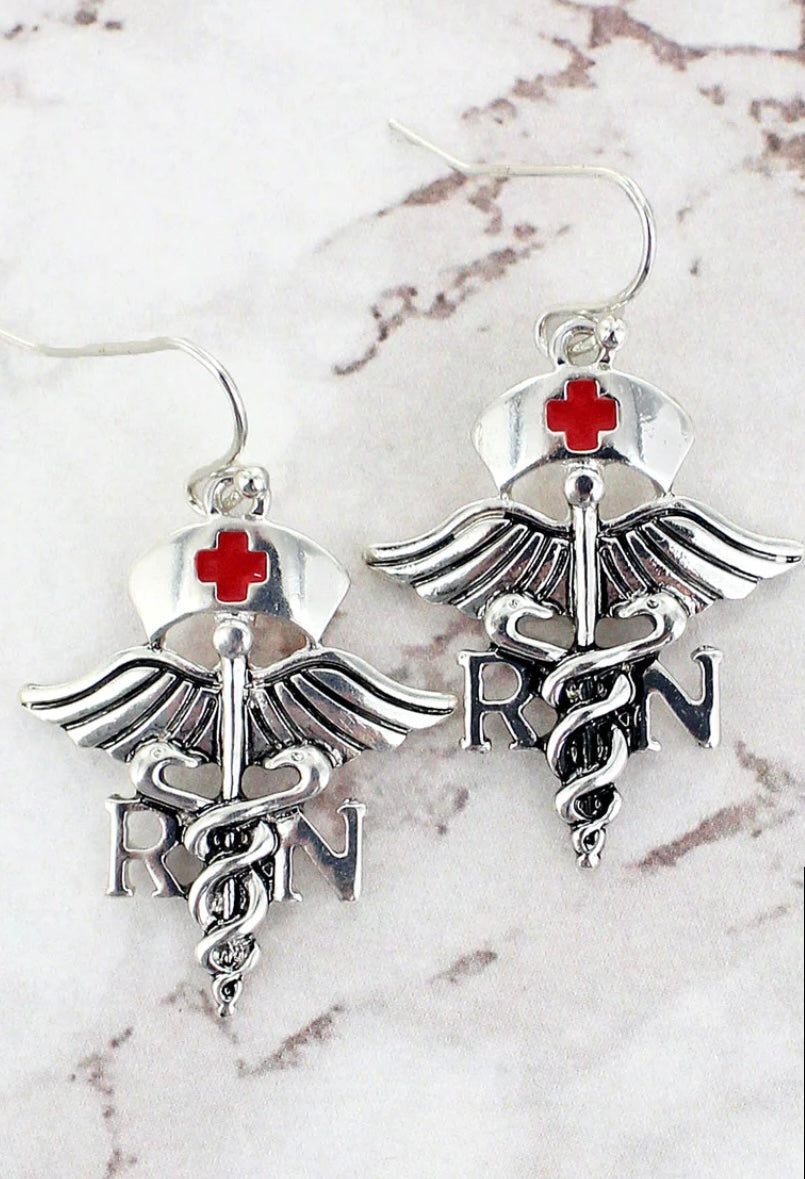 Silvertone Registered Nurse Earrings/Jewelry