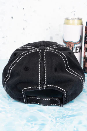 DISTRESSED BLACK 'BEACHES BOOZE & BESTIES' Hat
