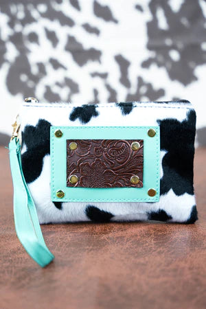 Black Cow Print Wristlet
