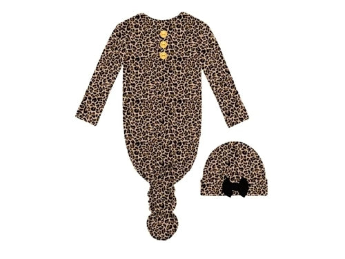 Jane Marie Classic Leopard Gown and Beanie Set/Baby