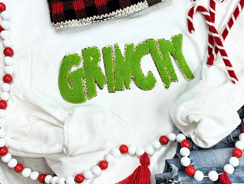 Grinchy Green and Glitter Chenille Patch 11” One Single Patch Christmas, Patches