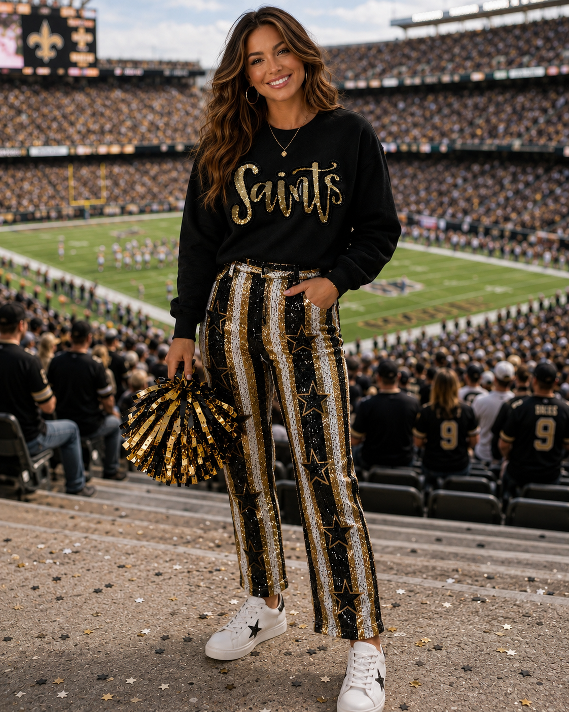 Sequin Script Saints Patch: Black Glitter Iron On Applique, School Mascot