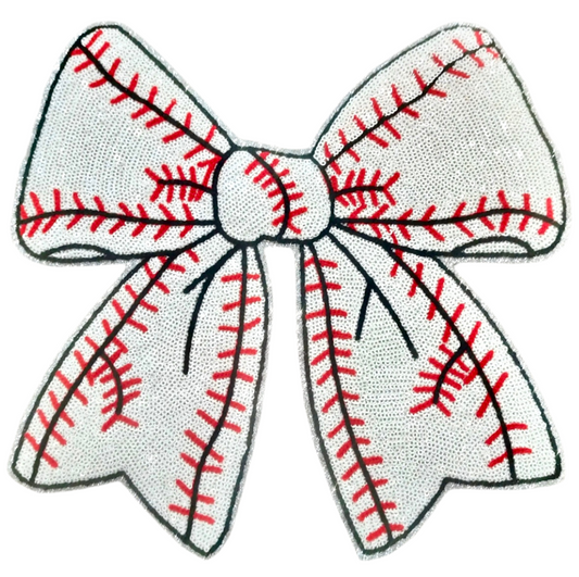 Baseball Bow Patch, 11", Sequin Patch, Bow Patch, Large Patch, Sports Patch, Game Day Patch, DIY