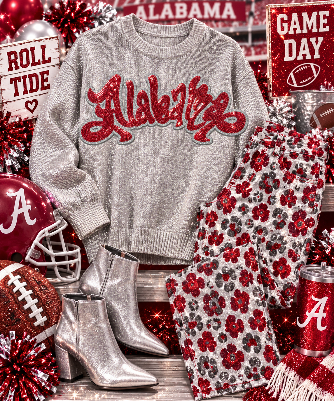Sequin Patch, Crimson Alabama Patch, Silver Glitter Backing, Iron On Patch, Game Day Patch, Mascot Patch, DIY Patch