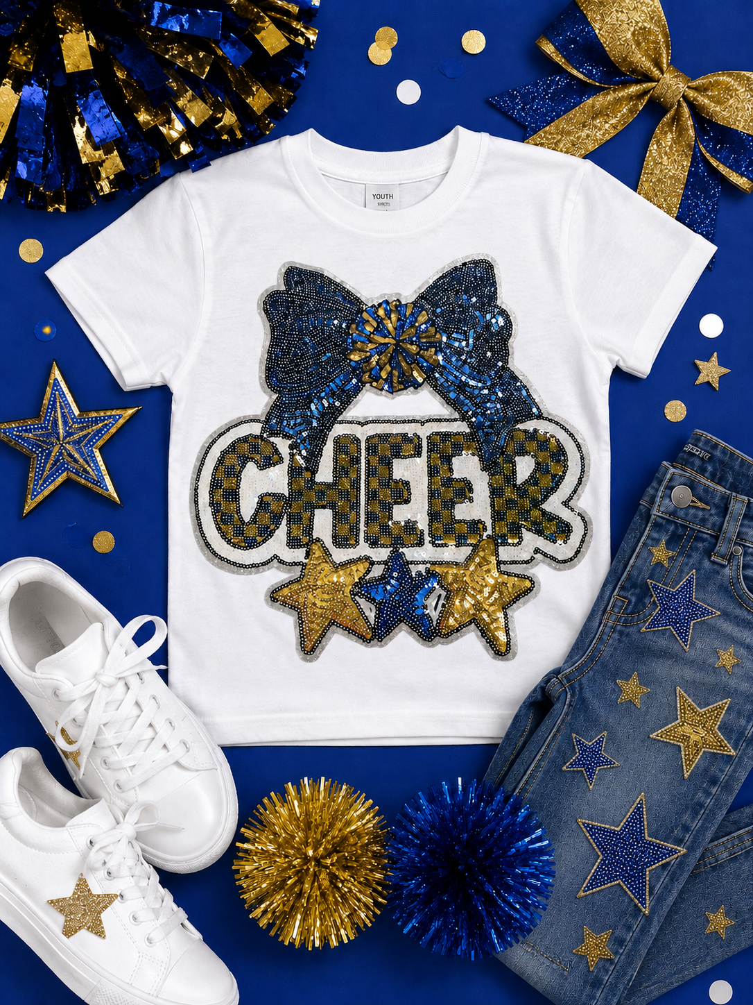 Cheer Sequin and Glitter Patch: Iron-On DIY Applique 10 in