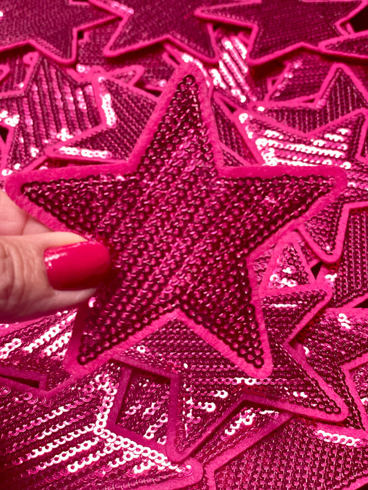 Star Patch, Sequin Star Patch, Hot Pink 3",Iron on Patch, DIY, Trucker Hat Patch, Preppy Patch, Patch for Hat, Sequin Star