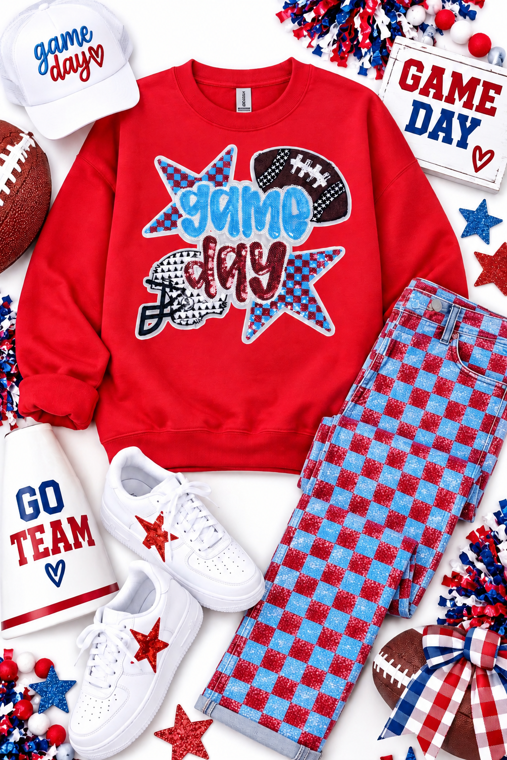 Game Day Patch, 11 in Patch,Football Patch, Red and Blue Patch, Sequin Football Patch, Sports Patch, Sequin Patch, Iron on Patch, DIY