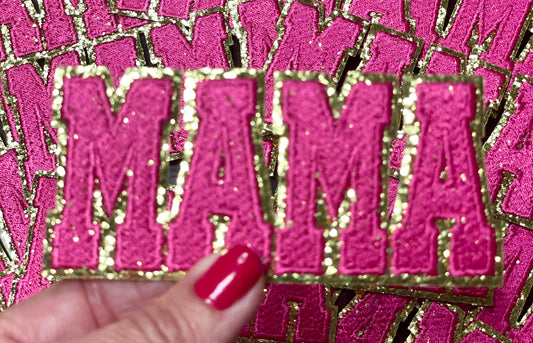 Mama Patch, Trucker Hat Patch, Hot Pink colored Mama Patch, Embroidered Patch, Mom Patch, Glitter Patch, Patch for Hats, DIY, Iron on Patch