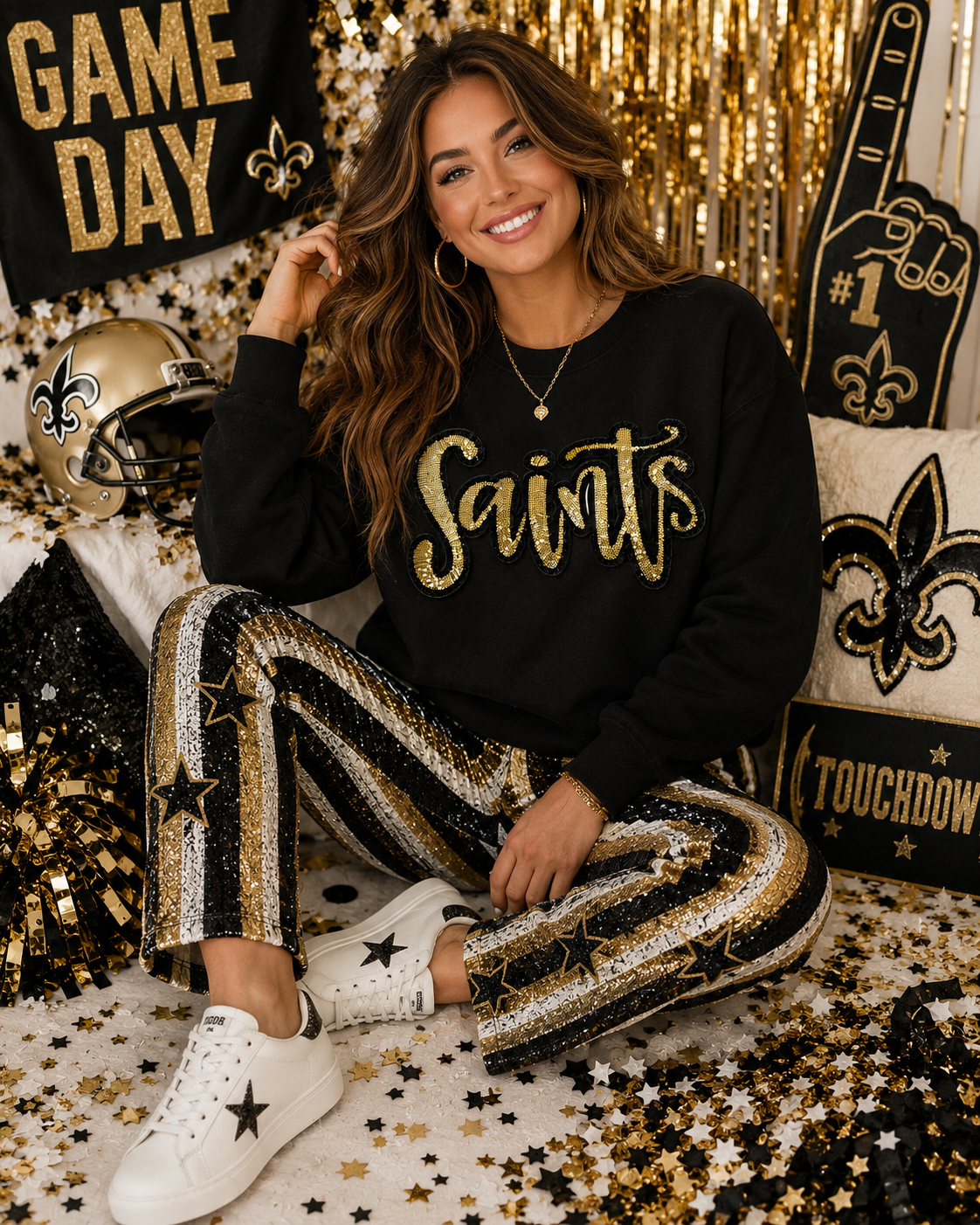 Sequin Script Saints Patch: Black Glitter Iron On Applique, School Mascot